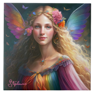 Beautiful Fantasy Rainbow Fairy Princess Tile