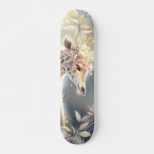 Beautiful Fantasy Watercolor Floral Giraffe Skateboard