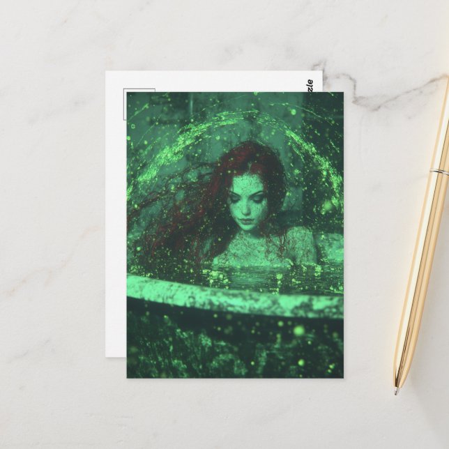 Beautiful Fantasy Woman with Red Hair in Tub  Postcard (Front/Back In Situ)