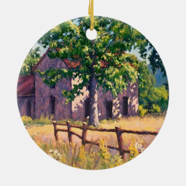Beautiful Farm House Autumn  Ceramic Tree Decoration (Back)
