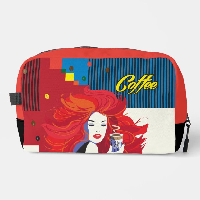 "Beautiful Fashion Woman with Coffee Cup" Pop Art Dopp Kit (Front)
