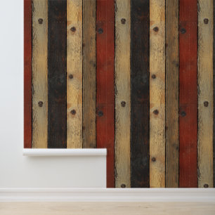 Beautiful Faux Antigue Mahogany Wood Planks Wallpaper