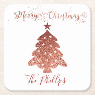 Beautiful faux foil Merry Christmas Square Paper Coaster