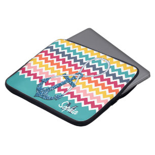 Beautiful faux glitter nautical anchor infinity laptop sleeve
