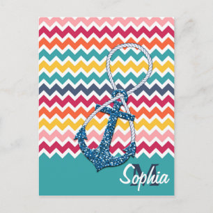 Beautiful faux glitter nautical anchor infinity postcard