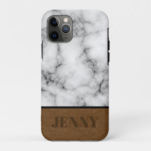 Beautiful Faux Marble and Leather design With Name Case-Mate iPhone Case