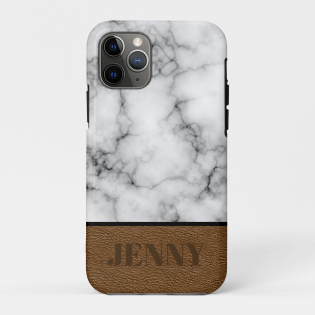 Beautiful Faux Marble and Leather design With Name Case-Mate iPhone Case (Back)