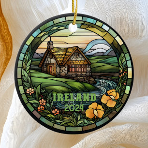 Beautiful Faux Stained Glass Ireland Souvenir Ceramic Tree Decoration