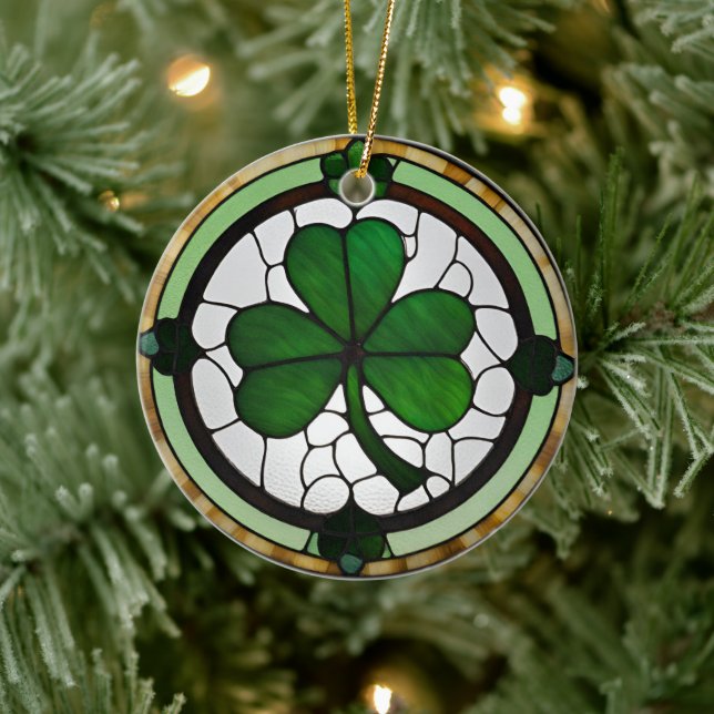Beautiful Faux Stained Glass Shamrock  Ceramic Tree Decoration (Tree)