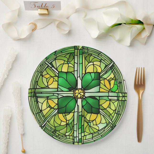 Beautiful Faux Stained Glass Shamrock  Paper Plate (Wedding)