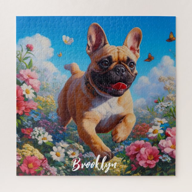 Beautiful Fawn French Bulldog & Flowers  Jigsaw Puzzle (Vertical)