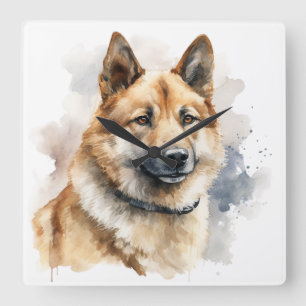 BEAUTIFUL FAWN & WHITE AKITA DOG SQUARE WALL CLOCK