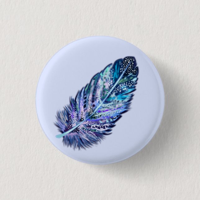 Beautiful Feather Blue Button - Custom Colours (Front)