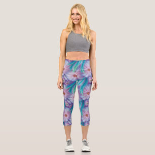 Beautiful Feathers and Flowers Pattern Capri Leggings