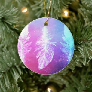 Beautiful Feathers in Space Ceramic Tree Decoration