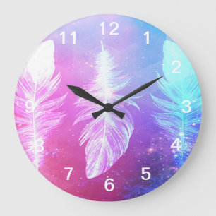 Beautiful Feathers in Space Large Clock