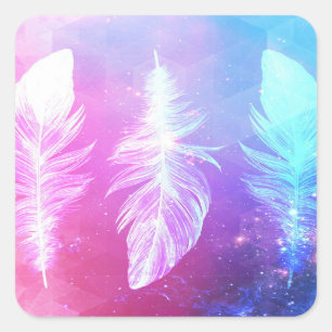 Beautiful Feathers in Space Square Sticker