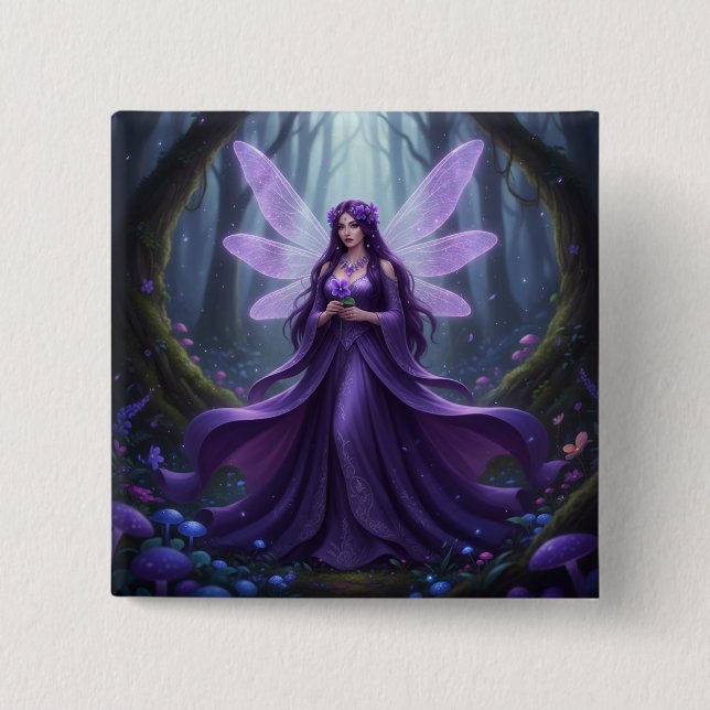 Beautiful February Amethyst Fairy 15 Cm Square Badge (Front)