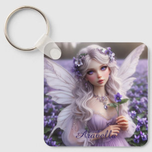 Beautiful February Fairy in Violets Key Ring