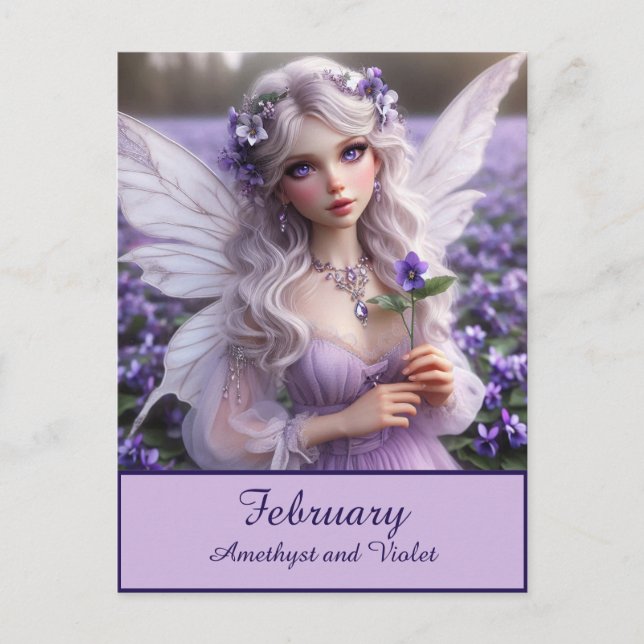Beautiful February Fairy in Violets Postcard (Front)