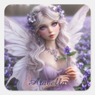Beautiful February Fairy in Violets Square Sticker