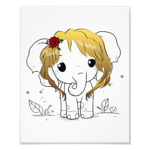Beautiful female baby elephant with yellow hair photo print