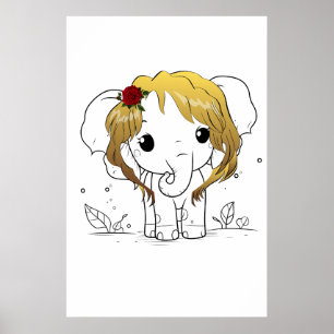 Beautiful female baby elephant with yellow hair poster