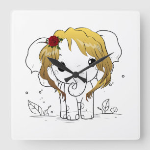 Beautiful female baby elephant with yellow hair square wall clock