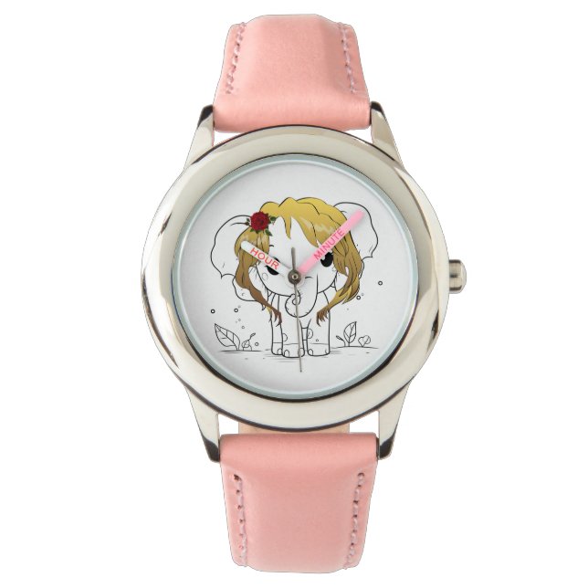 Beautiful female baby elephant with yellow hair  watch (Front)