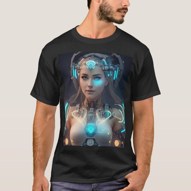 Beautiful Female Glowing Cyborg  T-Shirt (Front)