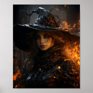 Beautiful Female Halloween Witch Awesome Portrait Poster