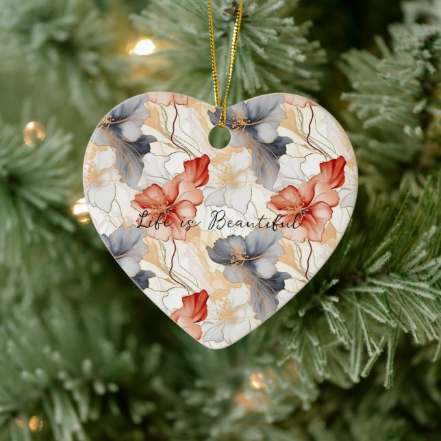 Beautiful Feminine Peach Blue and White Floral Ceramic Tree Decoration (Tree)