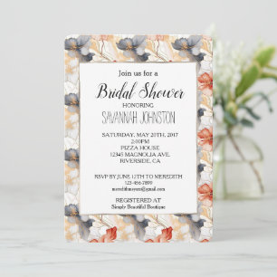 Beautiful Feminine Peach Blue and White Floral Invitation