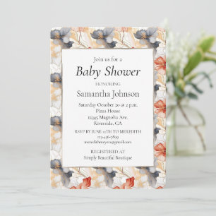Beautiful Feminine Peach Blue and White Floral Invitation