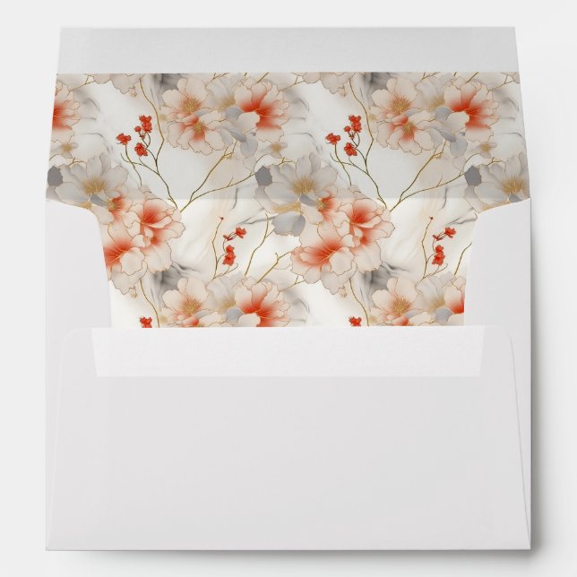 Beautiful Feminine Peach Red Floral Envelope (Back (Bottom))
