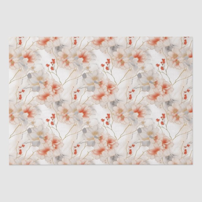 Beautiful Feminine Peach Red Floral Tissue Paper (Front)