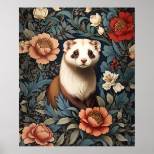 Beautiful Ferret William Morris Inspired Poster