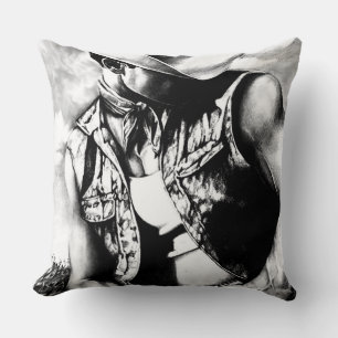 Beautiful Fine Art  Drawing Of Cowboy Country Man Cushion