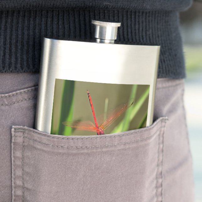 Beautiful Firecracker Dragonfly Acrylic Painting Hip Flask (In Situ)