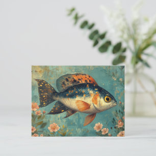Beautiful Fish and Pink Flowers Postcard