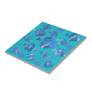 Beautiful Fishes Teal Blue Ceramic Tile