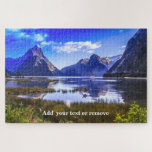Beautiful fjord and "Mitre Peak", New Zealand, Jigsaw Puzzle<br><div class="desc">Beautiful landscape photo of a fjord and "Mitre Peak", New Zealand, Milford Sound, Fiordland National Park, one of the most photographed peaks in the country and distinguished by its steep triangular silhouette. ... Click the "Personalise" or "Customise" button to add your own text and create your own special unique gift....</div>