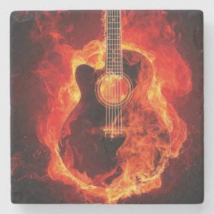 Beautiful Flaming Guitar Image Stone Coaster