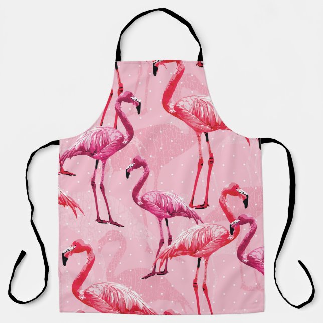 Beautiful Flamingo Bird Pink Seamless Pattern illu Apron (Front)