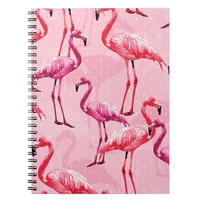 Beautiful Flamingo Bird Pink Seamless Pattern illu Notebook (Front)