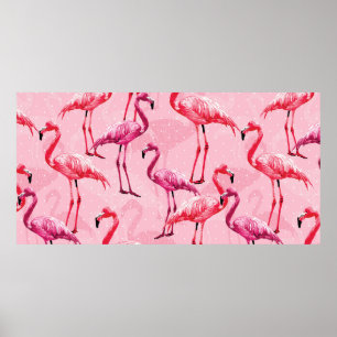 Beautiful Flamingo Bird Pink Seamless Pattern illu Poster