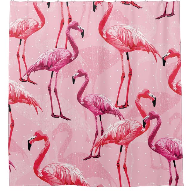 Beautiful Flamingo Bird Pink Seamless Pattern illu Shower Curtain (Front)