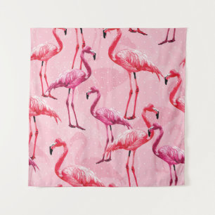 Beautiful Flamingo Bird Pink Seamless Pattern illu Tapestry