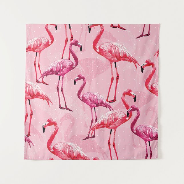 Beautiful Flamingo Bird Pink Seamless Pattern illu Tapestry (Front)