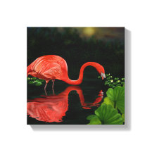 Beautiful Flamingo in Pond Wrapped Canvas